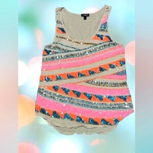 Express Sequin Pink Orange Tank Multi Evening Festival Deco Women's Size S